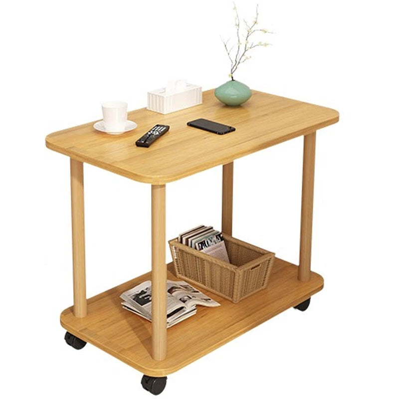 2 Layers Sofa Side Table with Wheels Coffee Snack Laptop End Tables Living Room