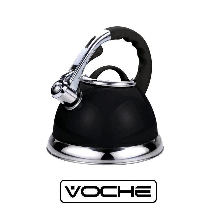 VOCHE® 3.5L METALLIC BLACK STAINLESS STEEL WHISTLING KETTLE GAS & ELECTRIC HOBS