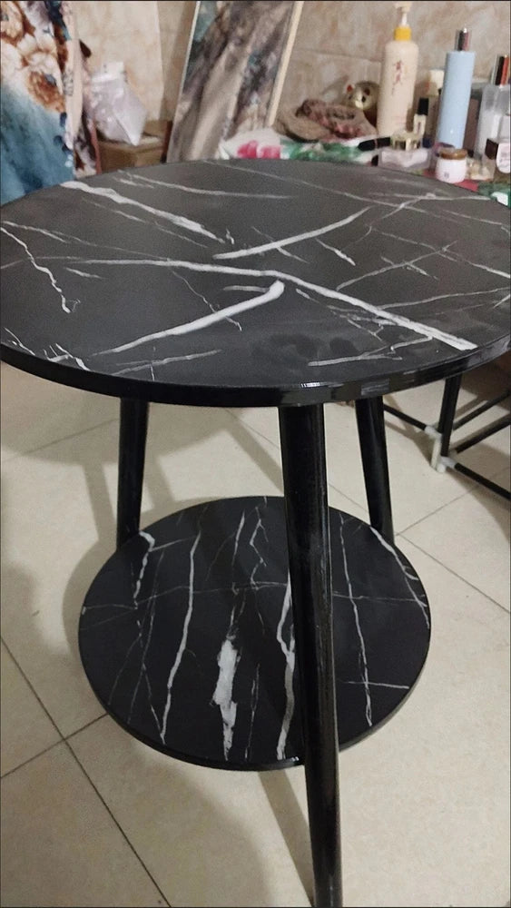 1/2 Tier Coffee Table Round Side Table White Marble Effect End Table Living Room