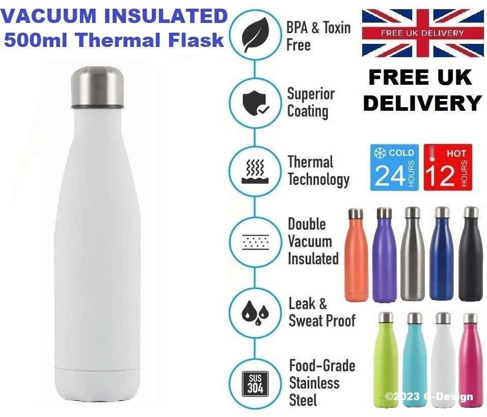500ml Stainless Steel Water Bottle Double Wall Vacuum Insulated Thermal Flask