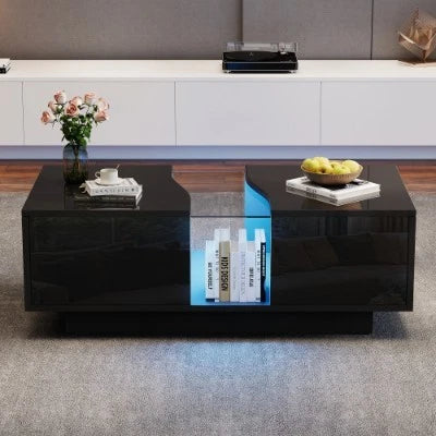Led Coffee Table With 2 Drawer Storage, High Gloss Coffee Table For Living Room