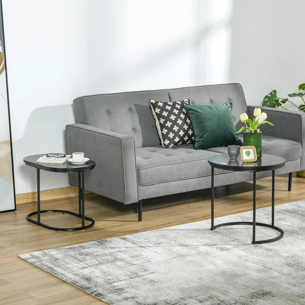 Coffee Table Set of 2 Modern Nest of Tables with Faux Marble Tabletop Black