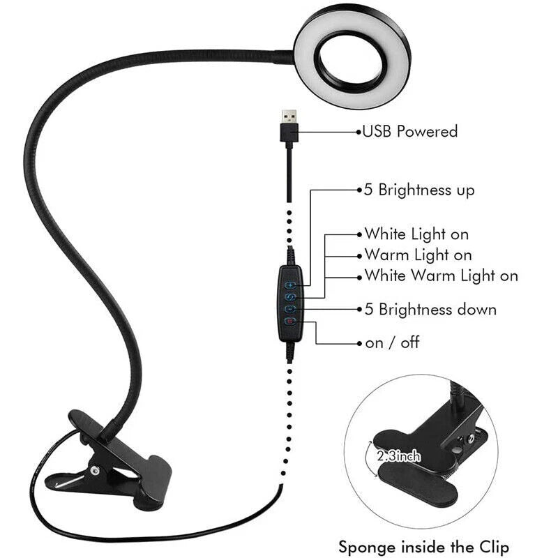 48 LED USB Clamp Clip On Flexible Desk Light Bed Reading Table Study Night Lamp