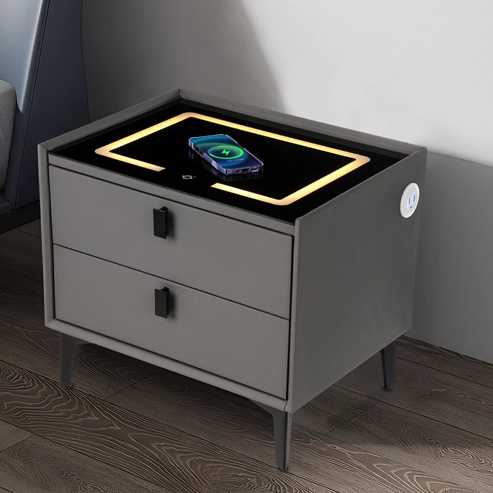 Bedside Charging with Smart Table Drawers Bedroom Modern 2 Phone Furniture Light