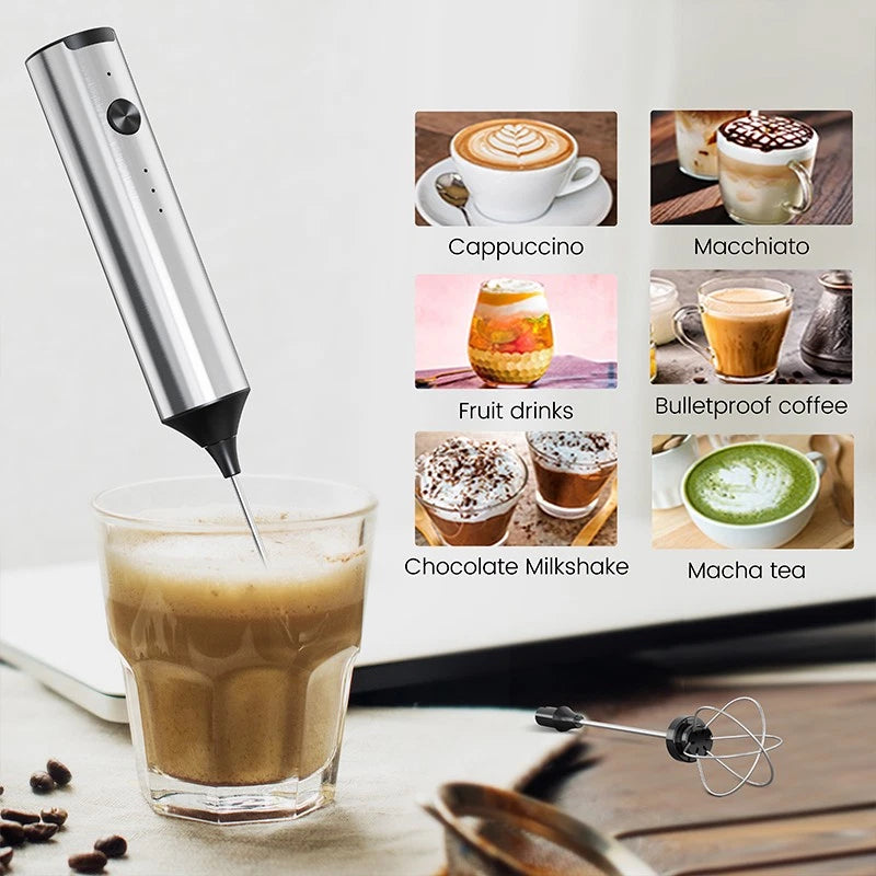 Electric Milk Frother 2 in 1 Egg Whisk Mixer Beater Latte Coffee Kitchen 3 Speed