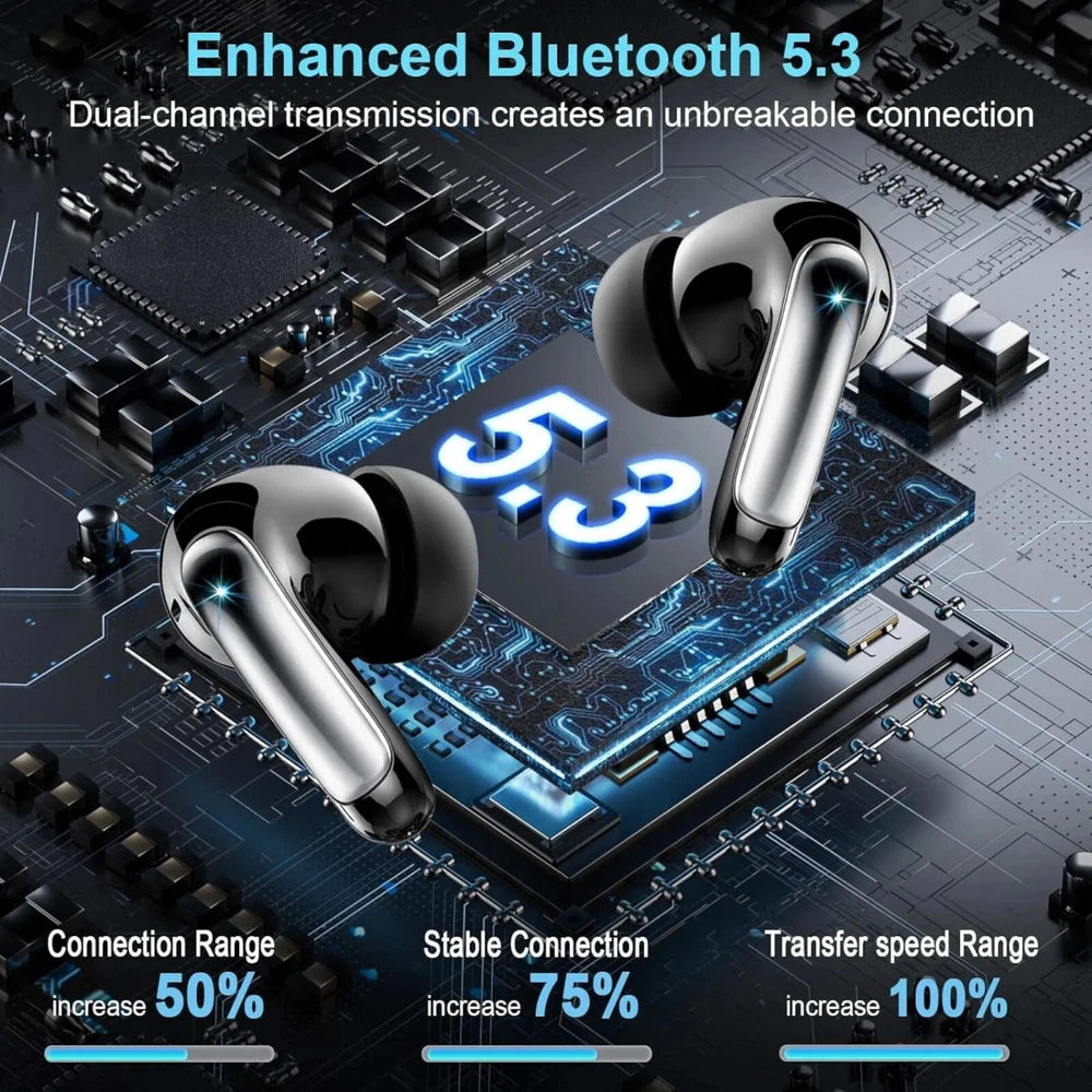 TWS Wireless Earbuds Bluetooth 5.3 Earphones 4 Mics IPX7 For Android & iPhone