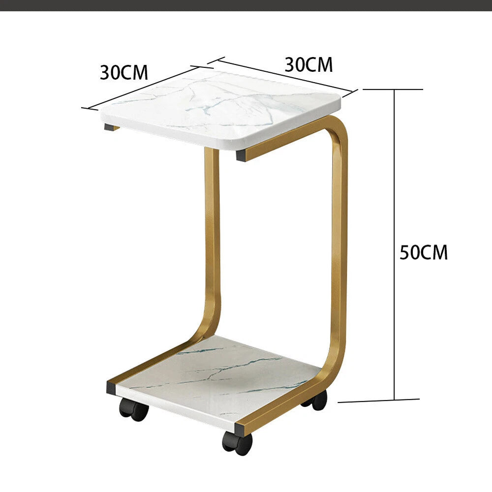 C-Shaped Compact Sofa Side End Table Coffee Laptop Table Living Room W/ Wheels