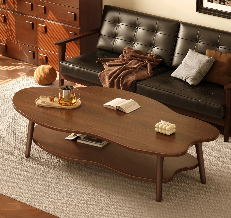 2 Layer Coffee Table Tea Table Cloud Modern Living Room Desk W/ Storage Shelf
