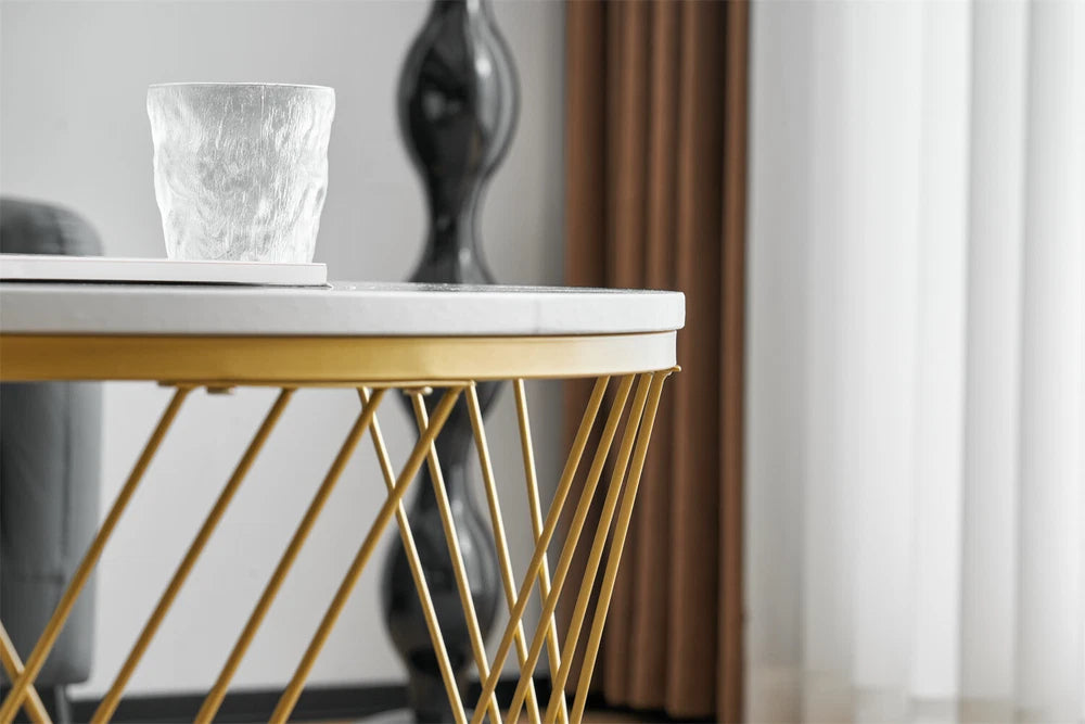 Nesting Coffee Table Set of 2 Living Room Marble Look Side End Table with Drawer