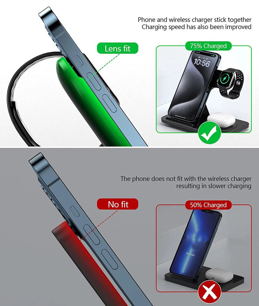 3in1 15W Fast Wireless Charger Dock Charging Station For Apple Watch 9 iPhone 16