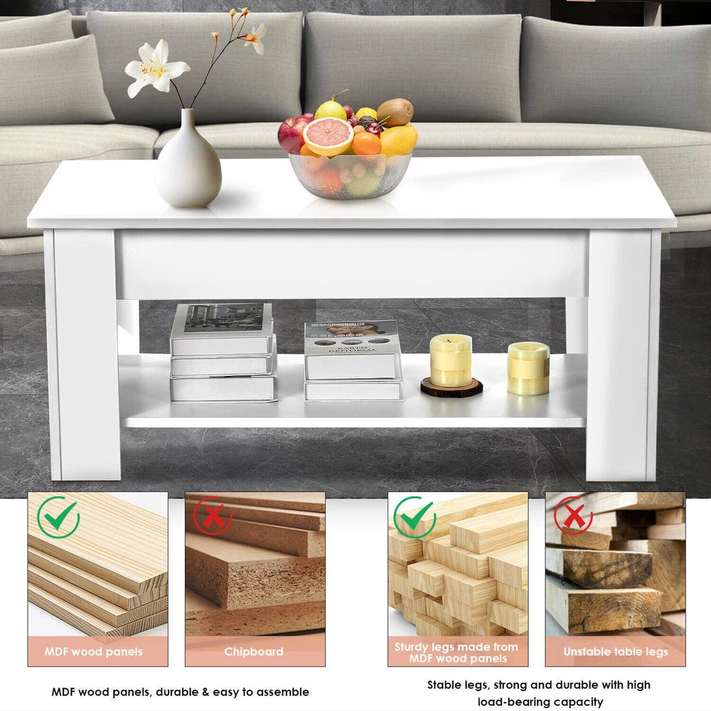 Coffee Table With Storage Lift Top Up Drawer Shelf Living Room Furniture Wooden