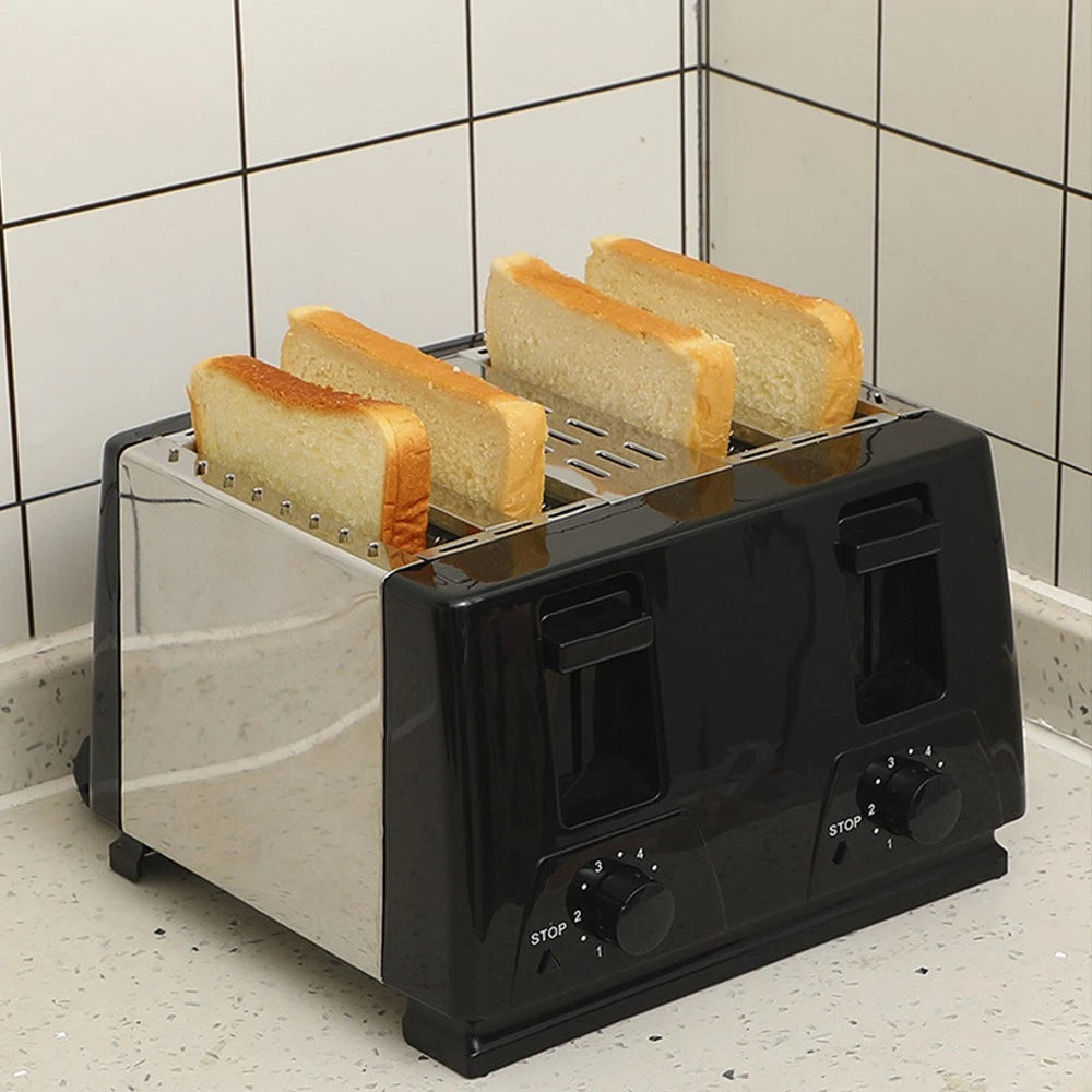 Black Toaster - 4 Slice - Variable Browning - Defrost - Reheat - Extra Wide Slot