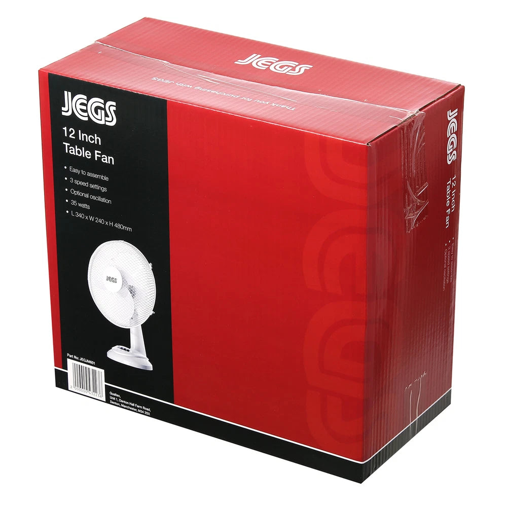 Jegs 12 Inch 35W Air Cooling Oscillating Table Desk Fan Home Office 3 Speed