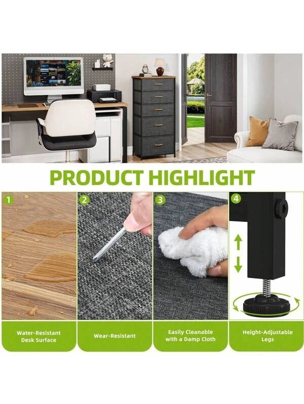 Chest of Drawers Bedroom Furniture Storage Bedside Cabinet 5 Fabric Drawer