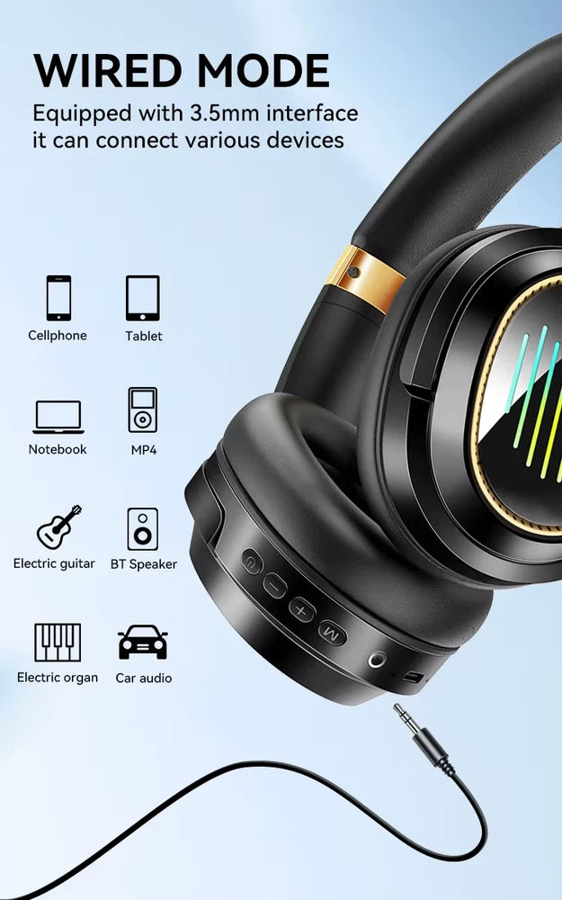 TWS Wireless Bluetooth 5.4 Headphones LED RGB ANC Over-Ear Earphones 50H