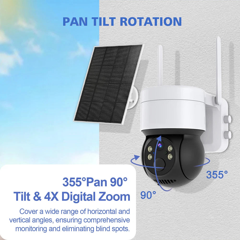 Solar Security IP Camera Battery Powered Outdoor Wireless WiFi CCTV PTZ Camera