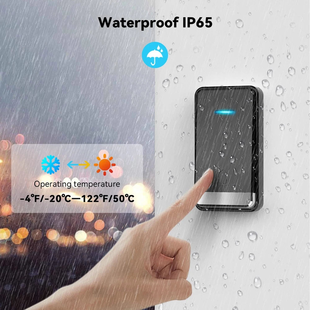 Self-Powered Doorbell, Waterproof Twin Wireless Doorbell No Battery