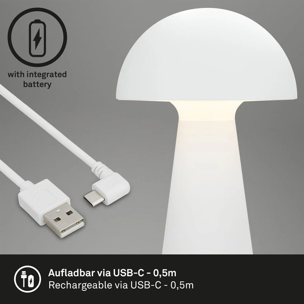 Cordless Rechargeable LED Table Lamp Mushroom Desk IP44 Battery Dimmable White