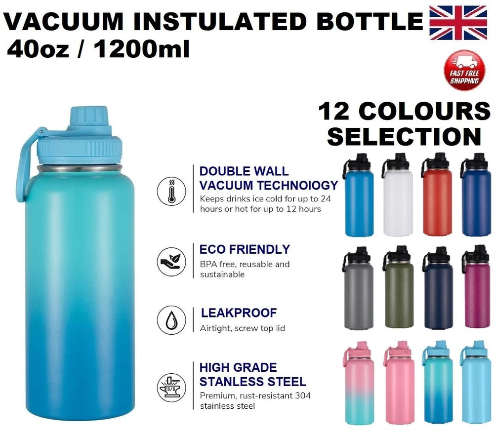 1.2L Water Flask Bottle Stainless Steel Double Wall Vacuum Insulated Thermal