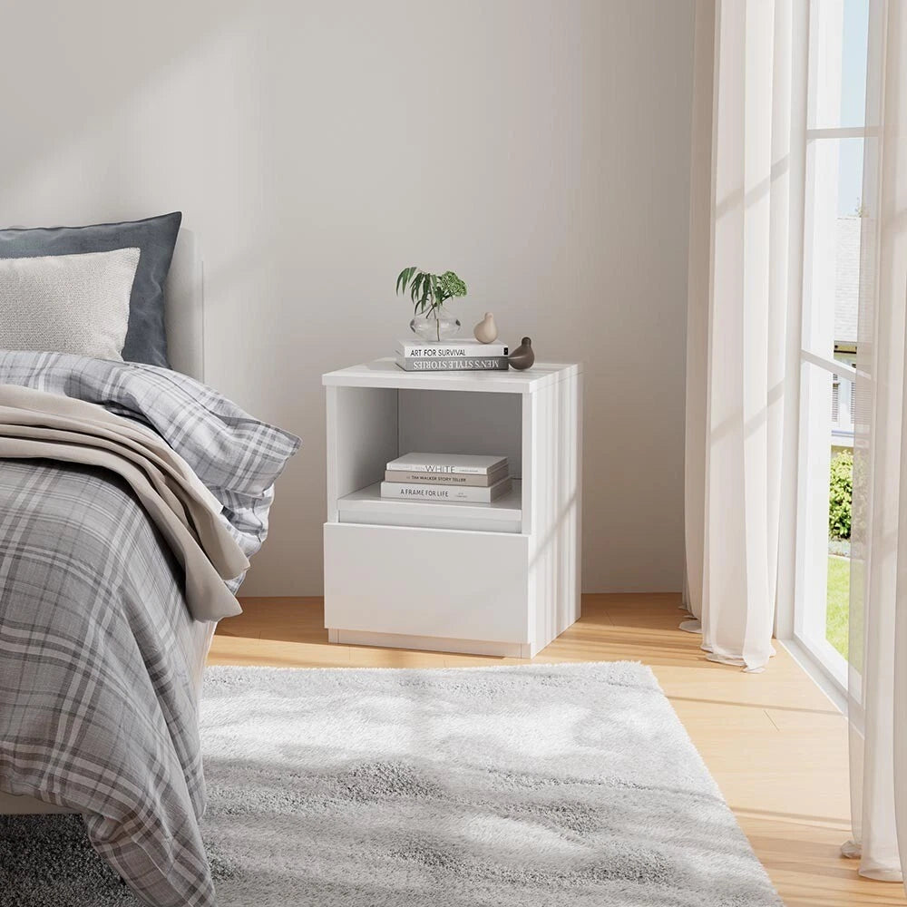 White Bedside Table Drawer Cabinet Bedroom Furniture Storage Nightstand Shelf UK