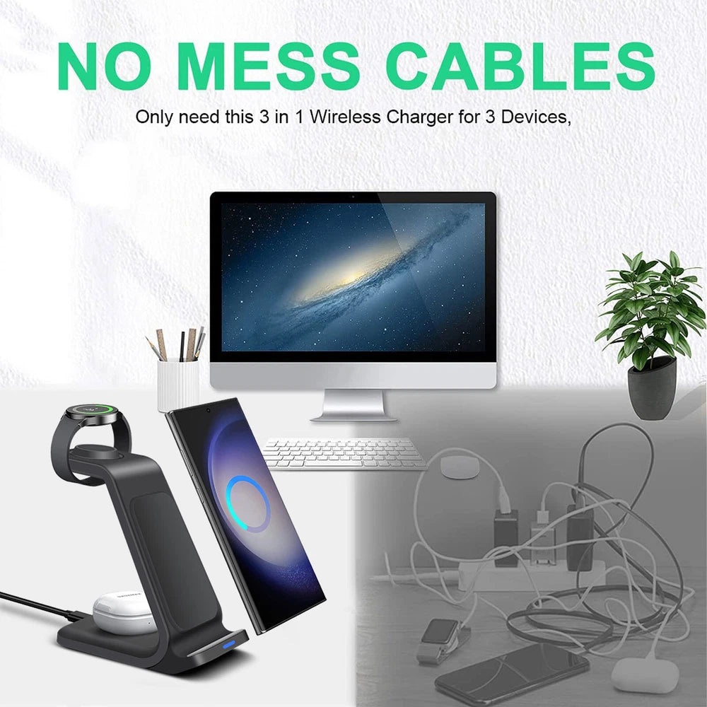 3in1 Wireless Charger Dock Station For Samsung S25 S24 Galaxy Watch 8 Classic 7