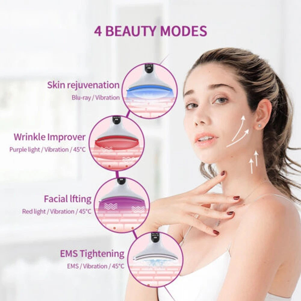 Microcurrent Face Lifting Neck Massager Anti Wrinkle LED Light Therapy Device UK