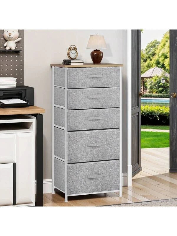Chest of Drawers Bedroom Furniture Storage Bedside Cabinet 5 Fabric Drawer
