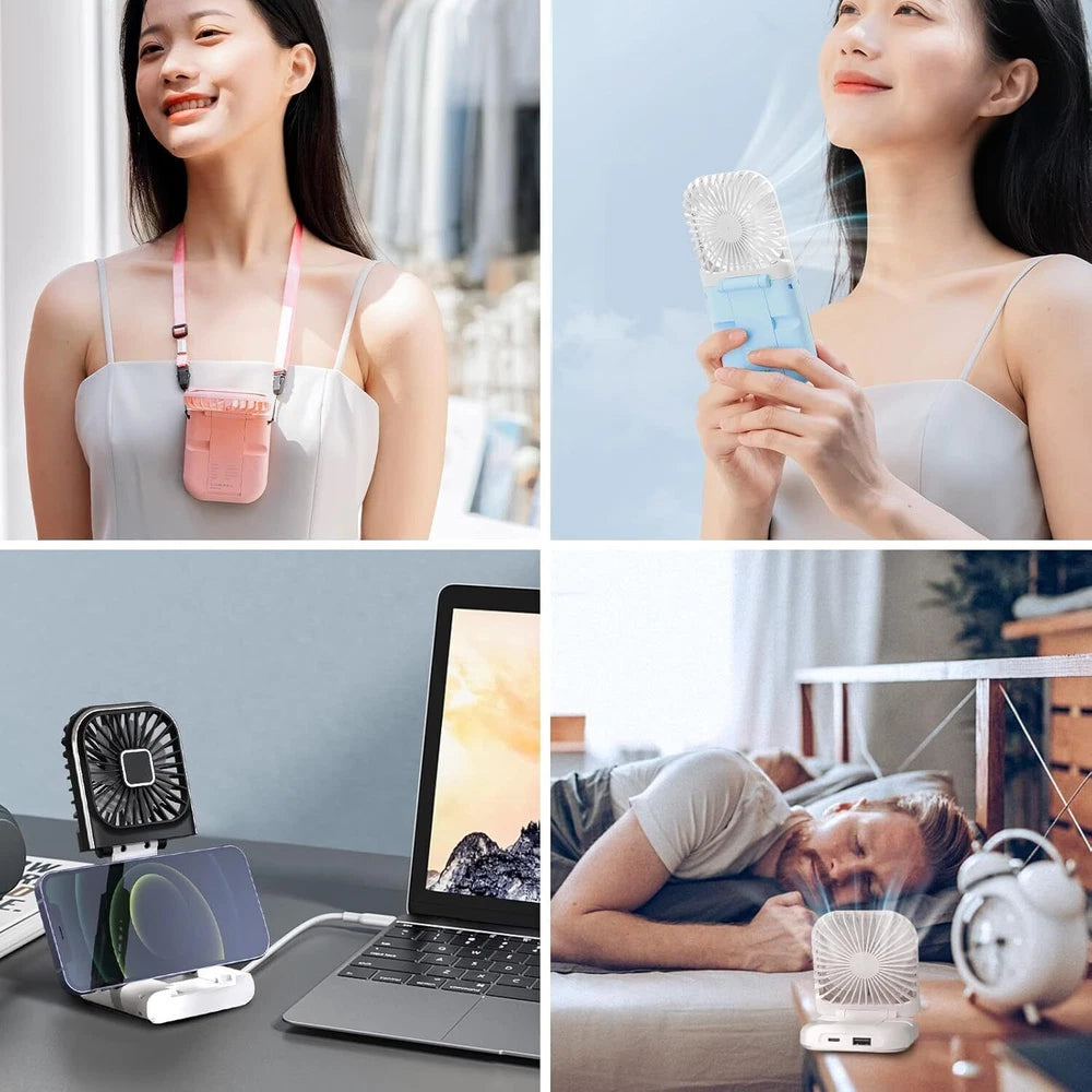 Mini Hand-held Fan， Portable Folding Desk Fan Cooler Cooling USB Rechargeable UK