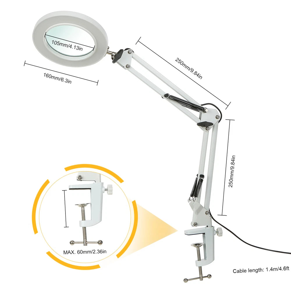 Tomshine Flexible Clamp-on Table Light with 8x Magnifier Swing Arm Dimmable UK