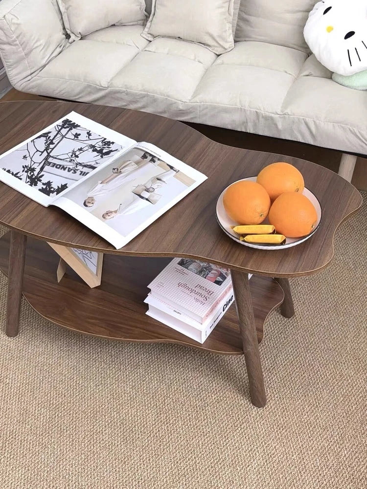 2 Layer Coffee Table Tea Table Cloud Modern Living Room Desk W/ Storage Shelf