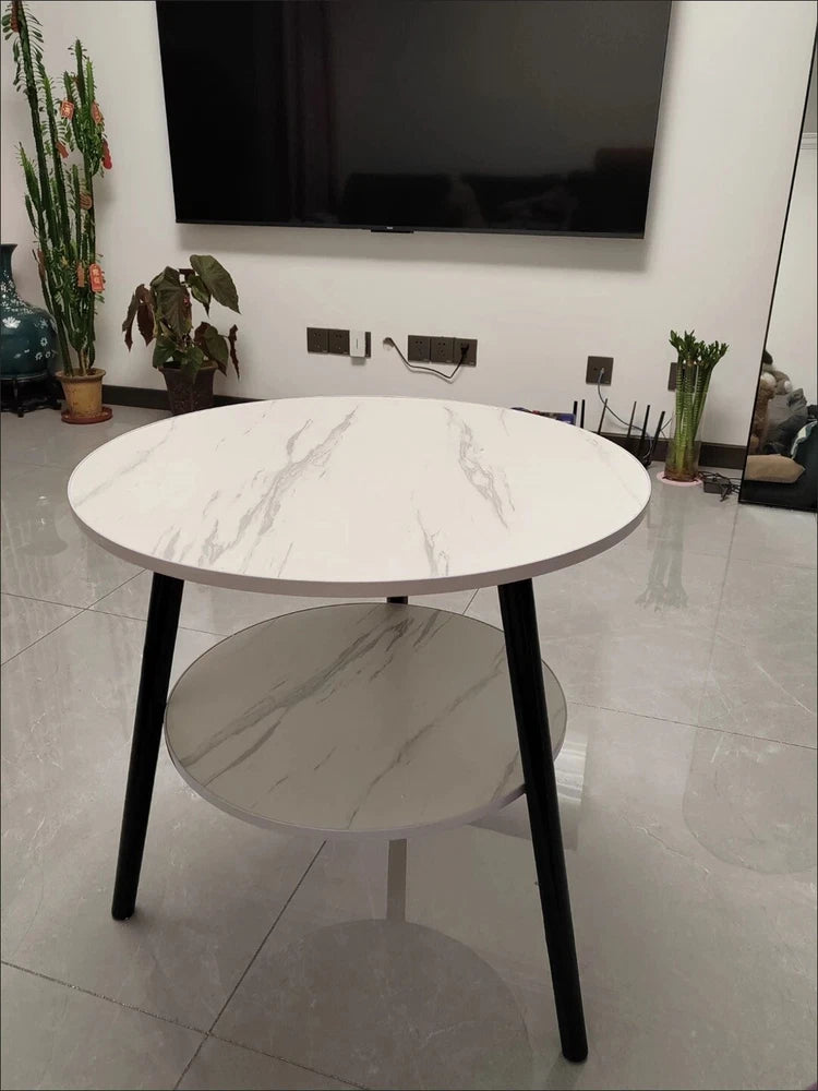 1/2 Tier Coffee Table Round Side Table White Marble Effect End Table Living Room