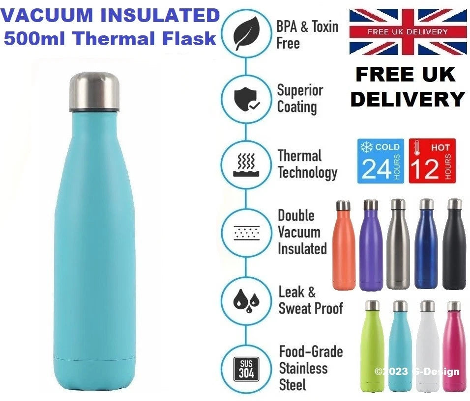 500ml Stainless Steel Water Bottle Double Wall Vacuum Insulated Thermal Flask