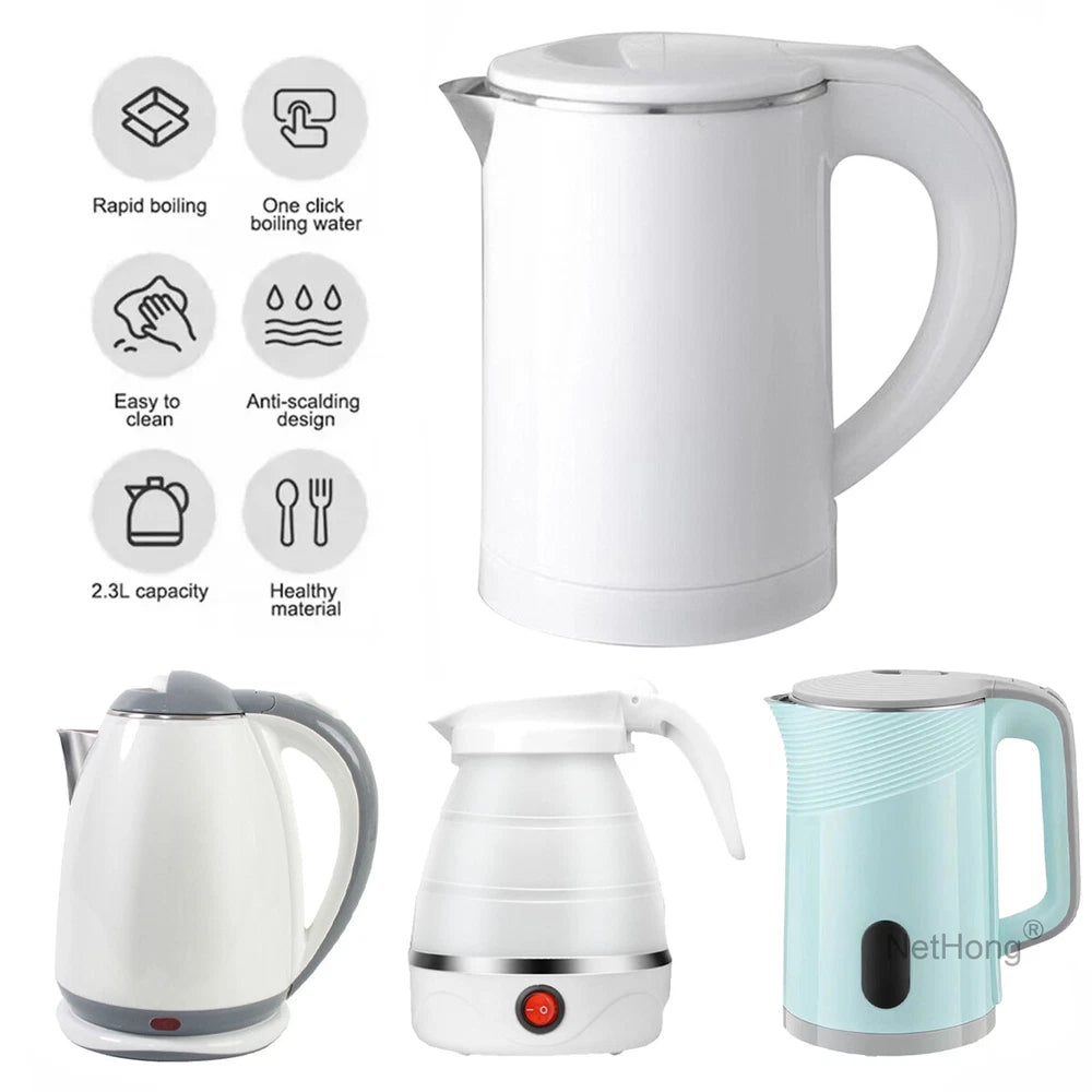 0.6/2/2.3L Portable Fast Boil Electric Quiet Stainless Steel Travel Kettle Jug~