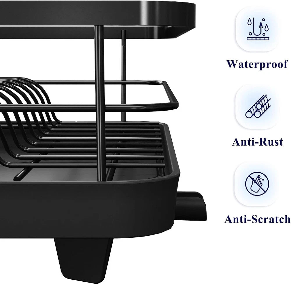 2 TIER KITCHEN SINK DISH DRAINER RACK WITH DRIP TRAY CUTLERY HOLDER PLATE RACK