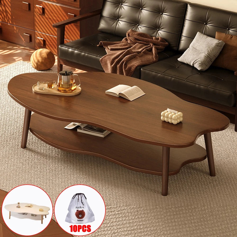 2 Layer Coffee Table Cloud Tea Table Modern Living Room Desk W/ Storage Shelf UK