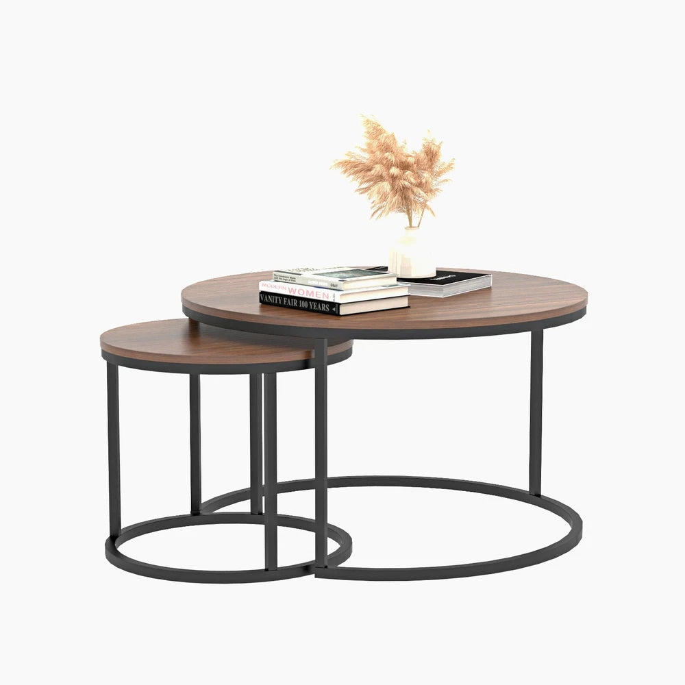 Nesting Coffee Tables Set of 2, Round Stacking Sofa Side Tables for Living Room
