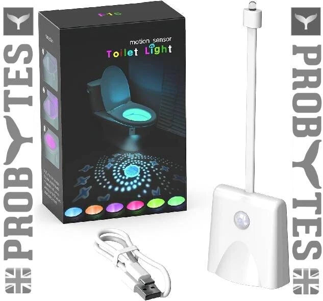 Rechargeable Toilet Bowl Night Light 16 Color LED USB-C PIR Sensor Bathroom Lamp