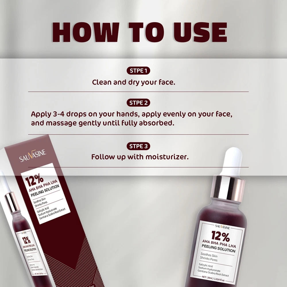12% AHA BHA PHA LHA Peeling Solution Serum Brighen skin tone & Moisturise 30ml