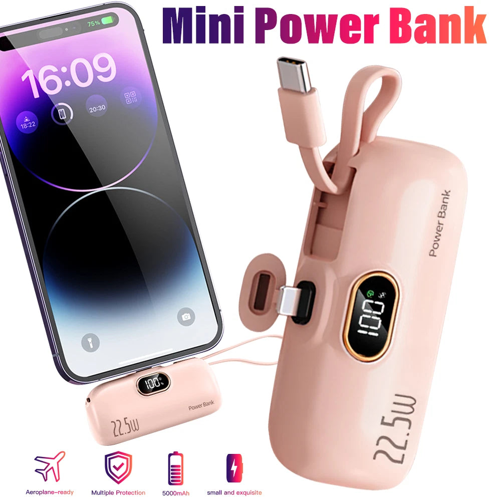 Mini Power Bank Portable 8000mAh Fast Charger USB-C & iPhone Dual Connector NEW