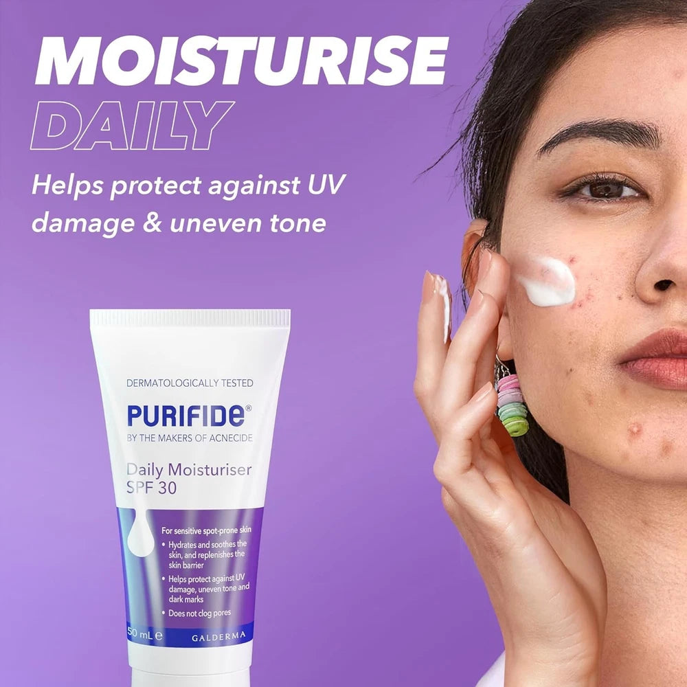 PURIFIDE by Acnecide Moisturiser SPF 30 50ml Face Sun Cream For Acne Prone Skin
