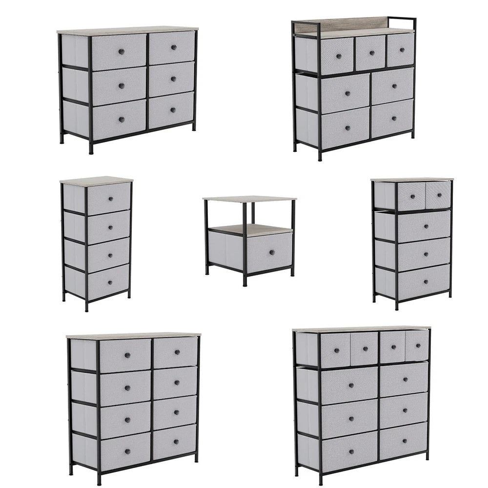 Modern Fabric Chest of Drawers Storage 'UKFR' Beige & Grey Bedroom Furniture