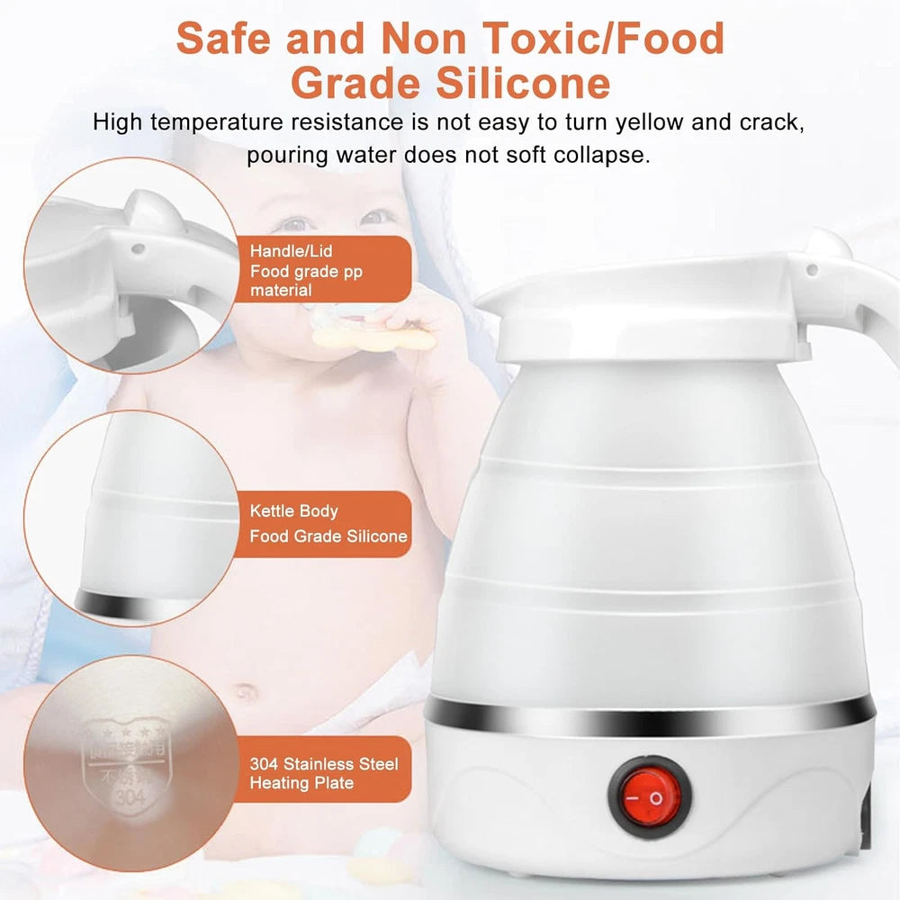 600ML Electric Kettle Camping Kettle Foldable Travel Kettle Silicone Portable UK