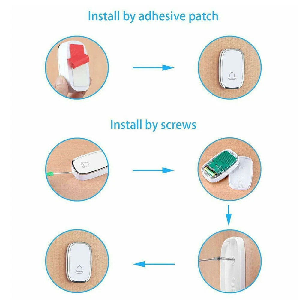 1+2 Wireless Door Bell Doorbell Waterproof Wall Plug In Loud 36 Chime LED Flash