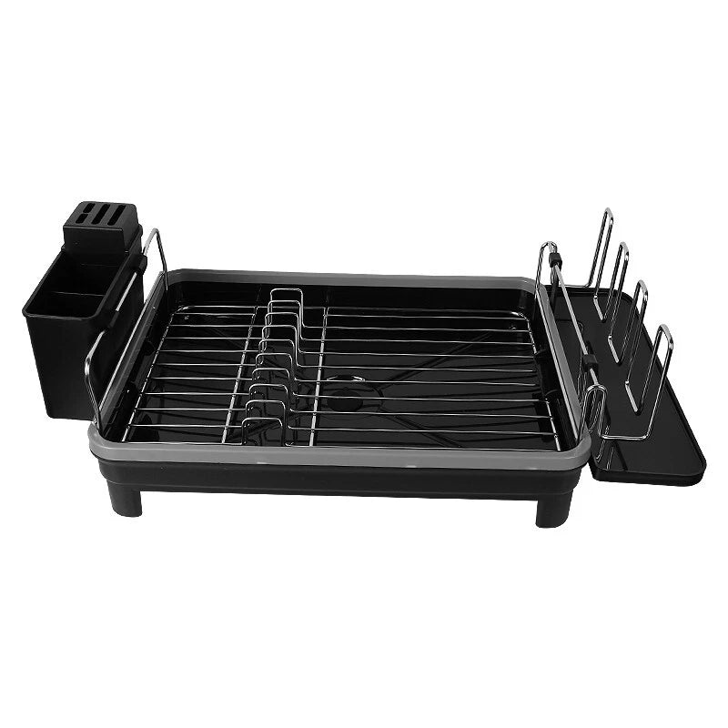 2 TIER KITCHEN SINK DISH DRAINER RACK WITH DRIP TRAY CUTLERY HOLDER PLATE RACK