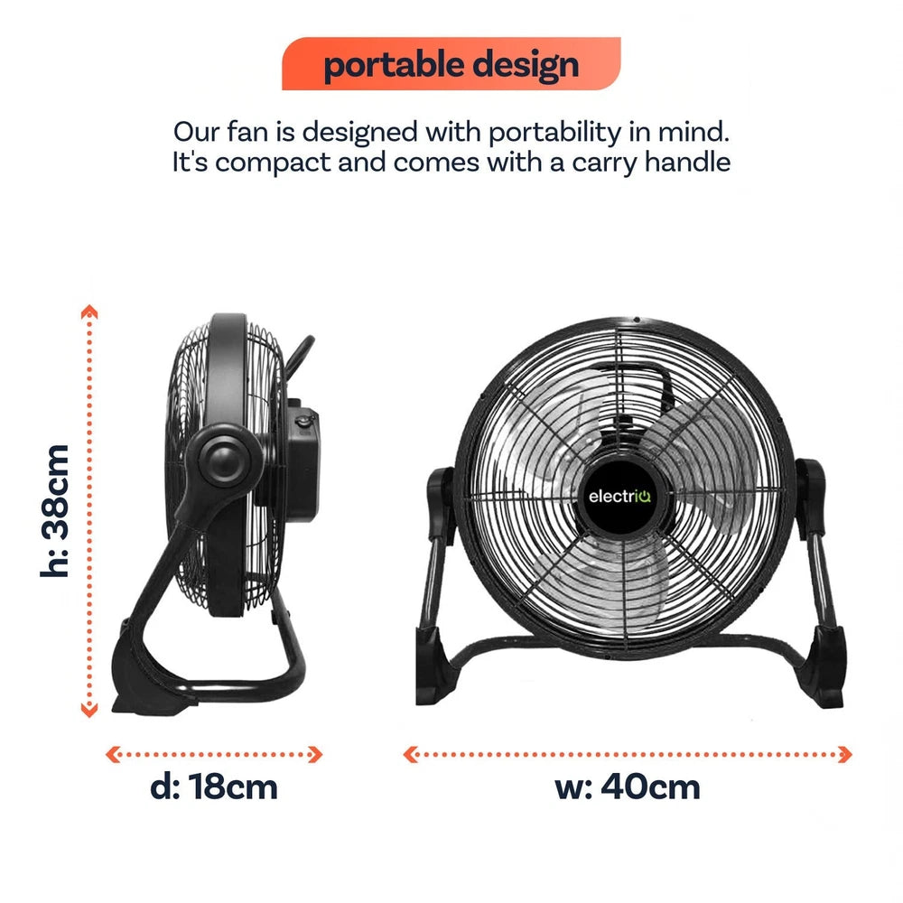 electriQ 12-inch Rechargeable Metal Body Quiet DC Floor Fan - Indoor & Ou ORF12B