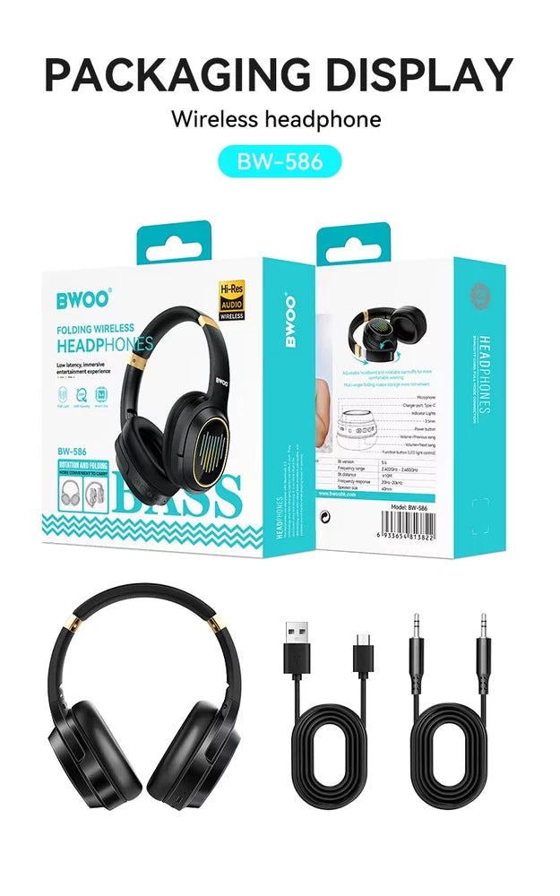 TWS Wireless Bluetooth 5.4 Headphones LED RGB ANC Over-Ear Earphones 50H