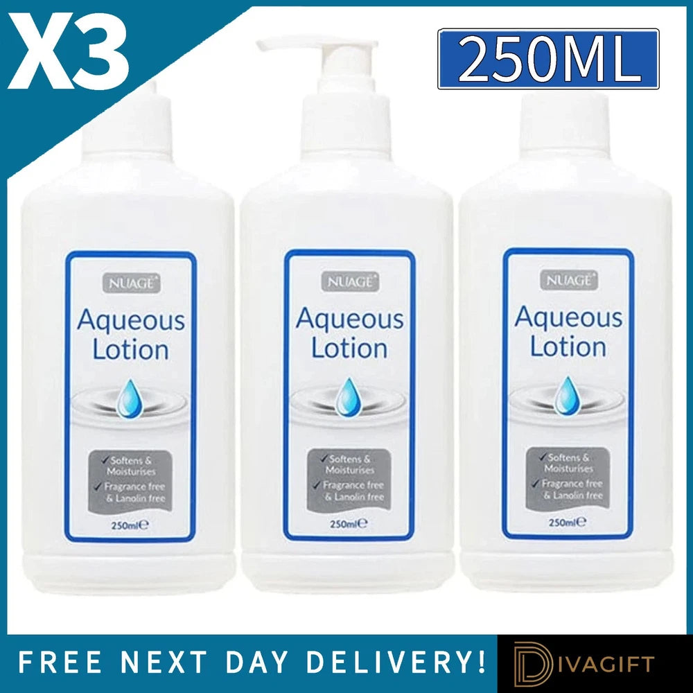 3 x AQUEOUS LOTION MOISTURISING CREAM 250ML FOR DRY SKIN RELIEF FRAGRANCE FREE