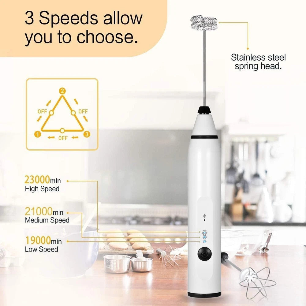 USB Rechargeable Milk Coffee Frother Whisk Egg Beater Handheld Frappe Mixer New