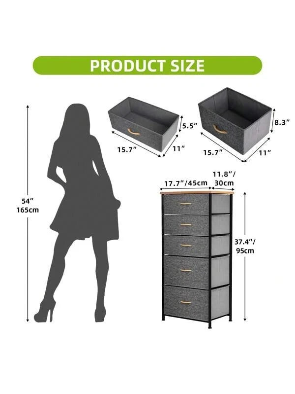 Chest of Drawers Bedroom Furniture Storage Bedside Cabinet 5 Fabric Drawer