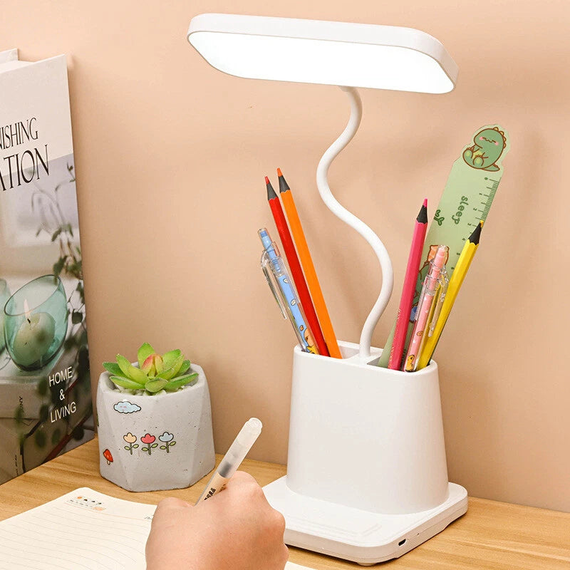 LED Desk Lamp Pen Phone Holder USB Rechargeable Bedroom Reading Light Dimmable